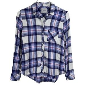 Rails Hunter Plaid Button Down Shirt Ivory Bluebell Pink FLANNEL WOMEN Small